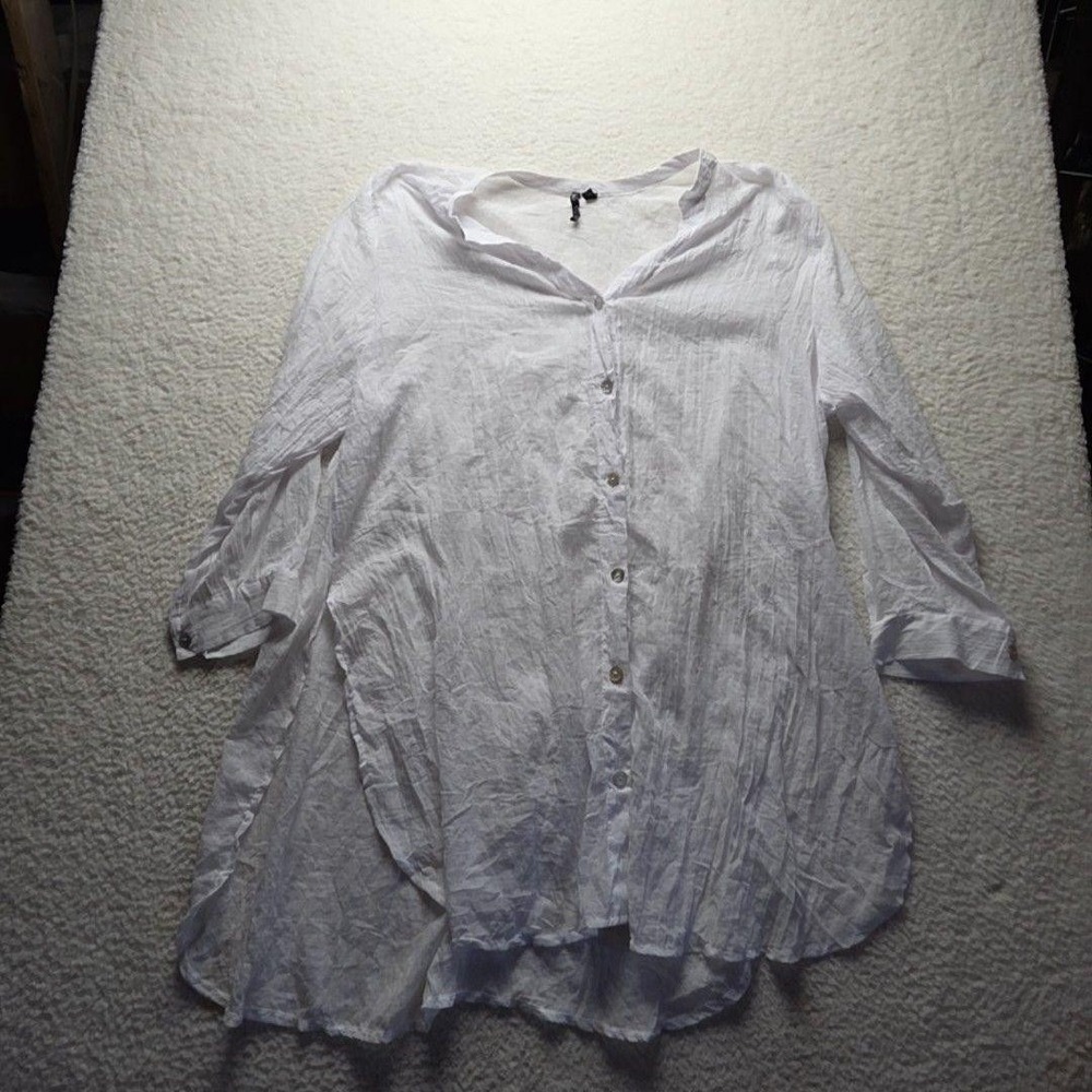 Pacific Beach Button Up Shirt Womens Plus 3X White V Neck 3/4 Sleeve Tunic